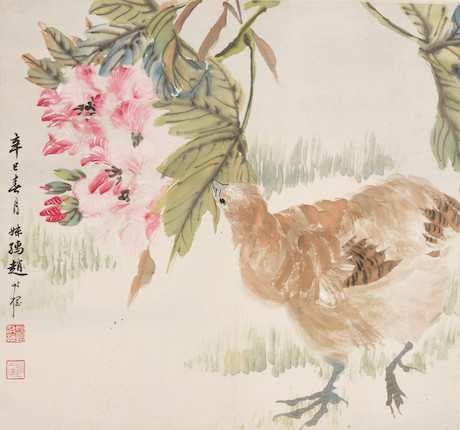 Bonhams : ZHAO SHURU (1874-1945) Peach Blossoms and A Chick