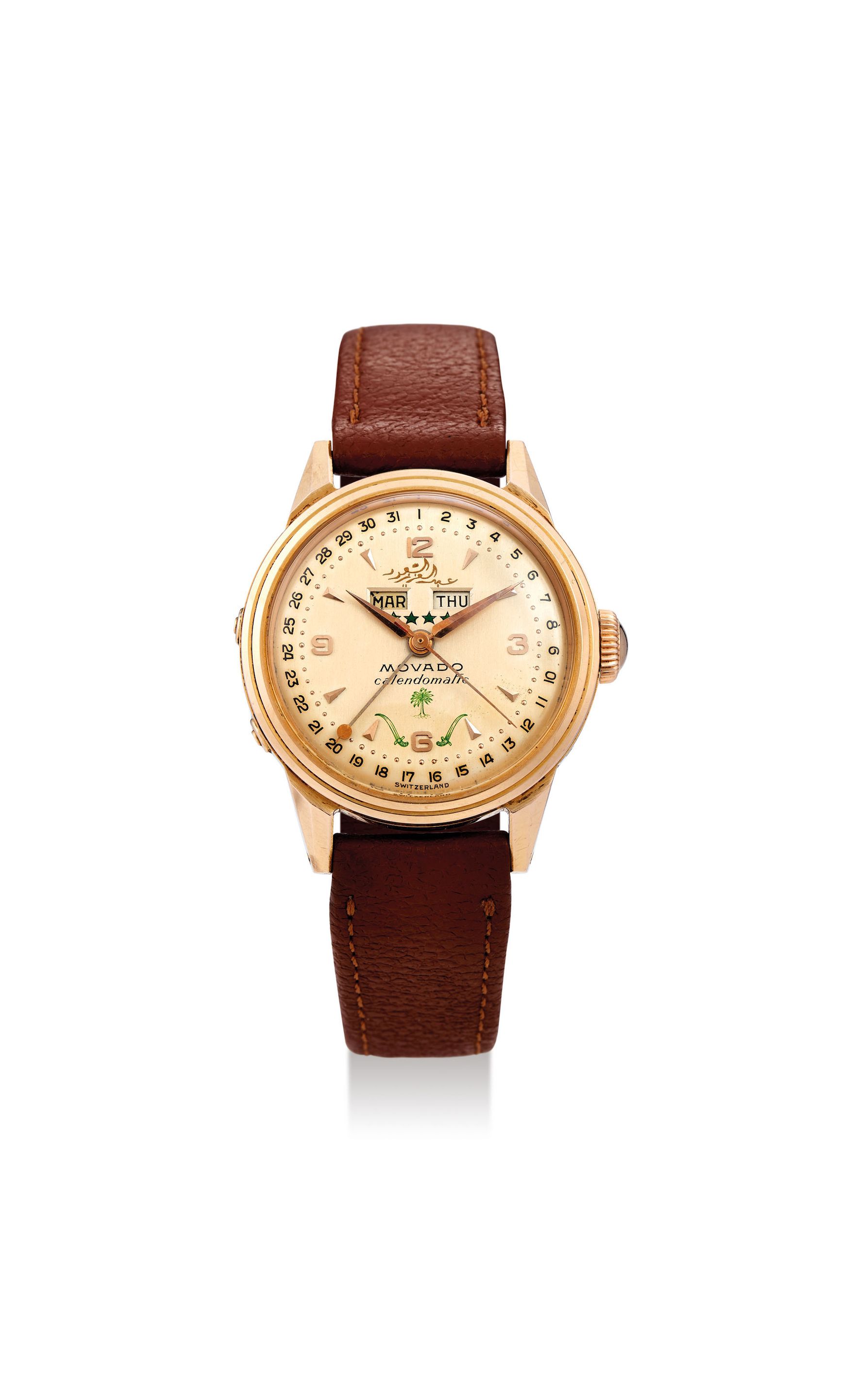 Bonhams A Pink Gold Triple Calendar Wristwatch with the