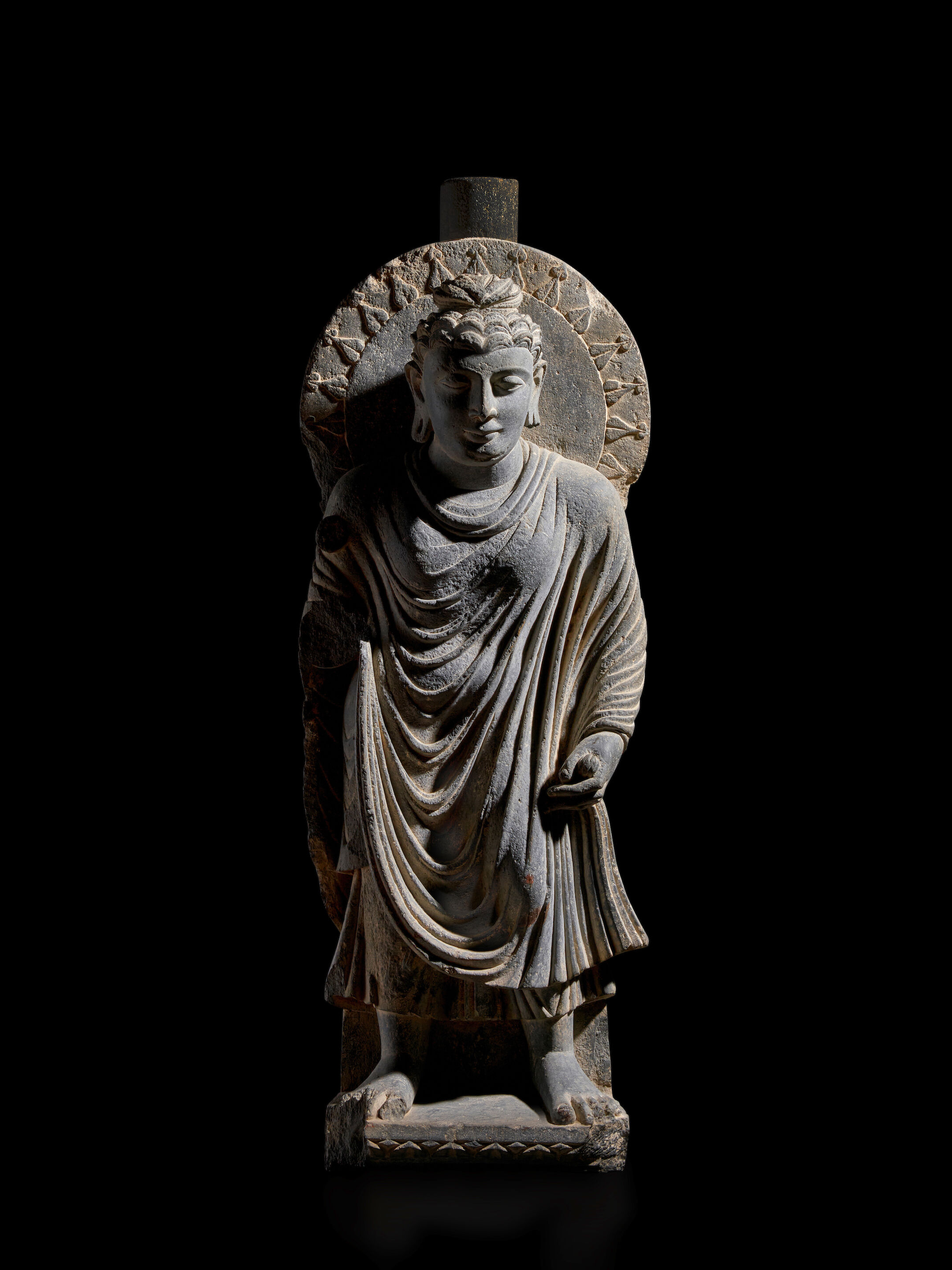 Bonhams : A SCHIST FIGURE OF STANDING BUDDHA ANCIENT REGION OF GANDHARA ...
